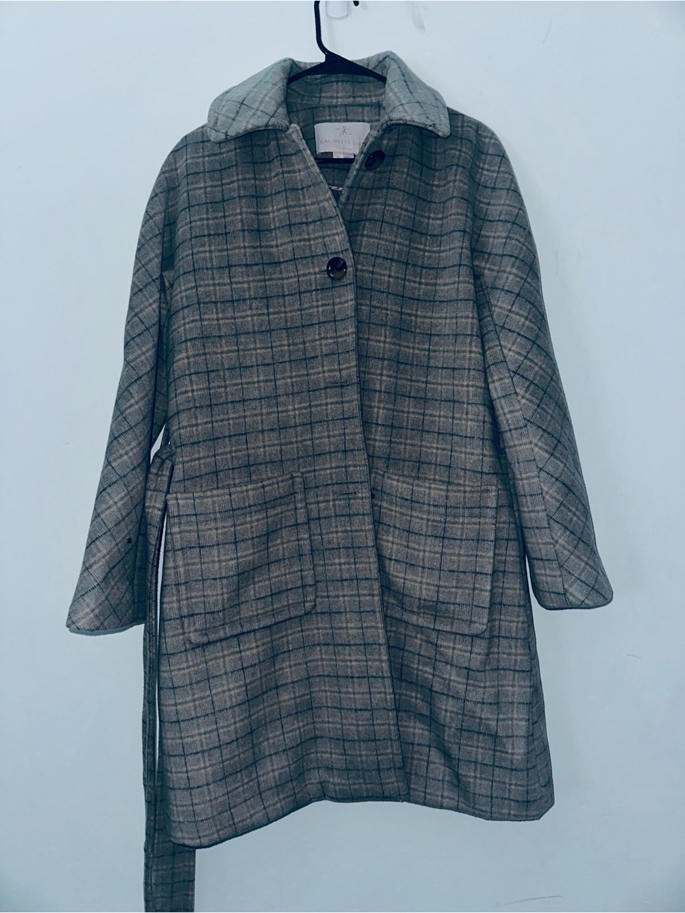Gal Meets Glam Gray Plaid Wool Blend Coat